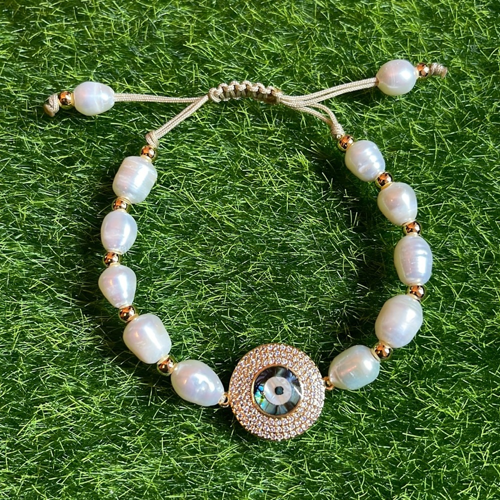 Fresh Water Pearls Evil Eye Bracelet